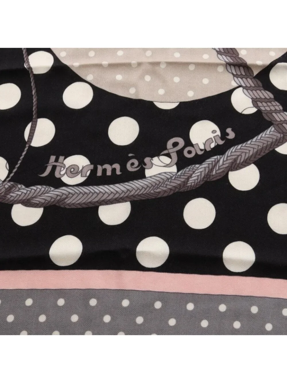 Hermes Scarf Carre Geant 140 Clic Clac a Pois Gray Black Silk - Picture 6 of 8